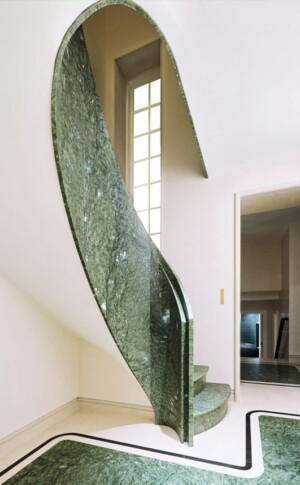 Verde Ming Green Hand Carved Staircase With Inlayed Flooring